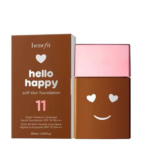 Benefit, Hello Happy Soft Blur, Finitura opaca, Fondotinta liquido, 11, Neutro scuro, SPF 15, 30 ml